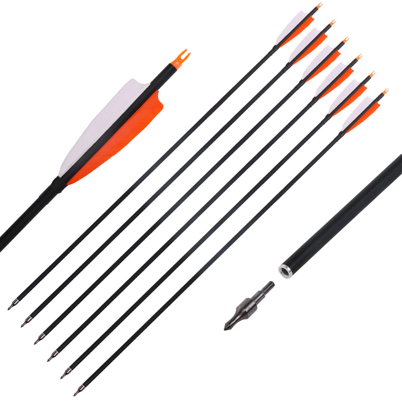 6pcs Archery 30" Carbon Arrows Turkey Feather Spine 500 For Recurve Compound Bow Practice Hunting