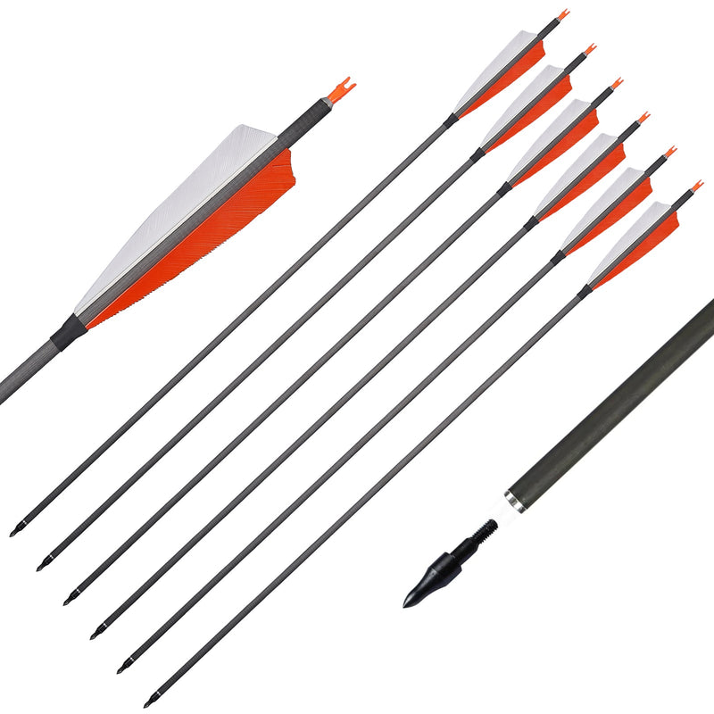 6pcs Archery 30.5" Turkey Feather Fletched Carbon Arrows Spine 400