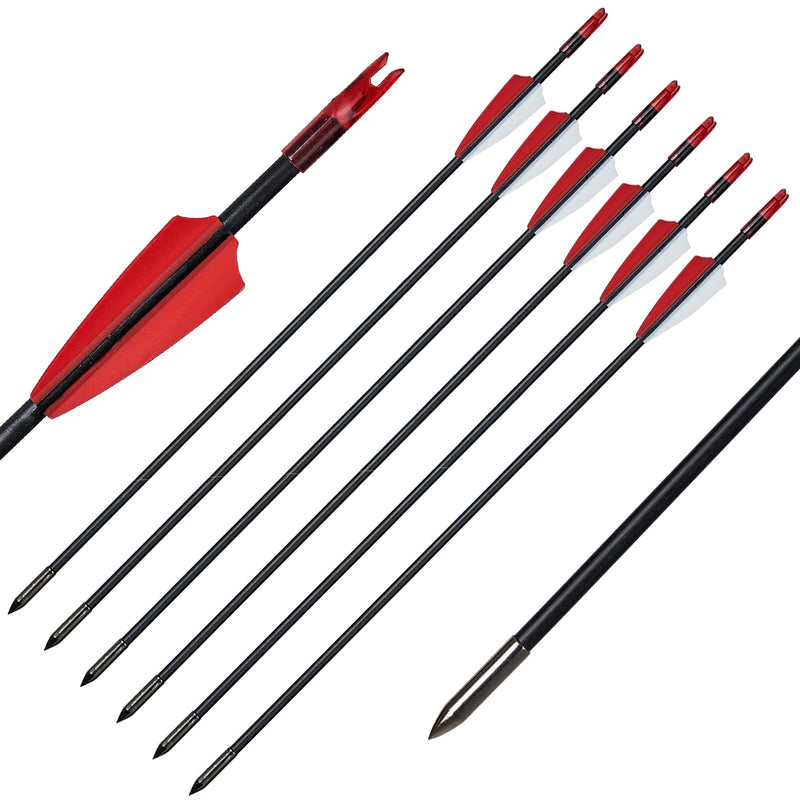 12Pcs Archery 31.5" Fiberglass Arrows with 3" Plastic Vanes for Compound Bow Target Hunting Practice Arrows