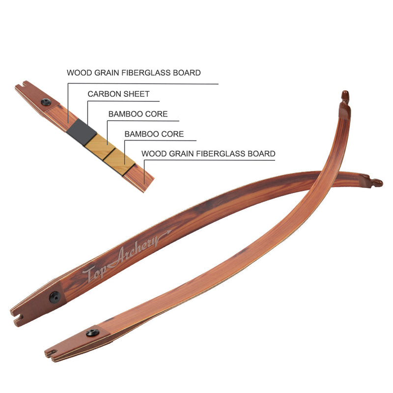62" Archery ILF Recurve Hunting Bow RH with Carbon Sheet Wood Bamboo Laminated Limbs 25-60lbs