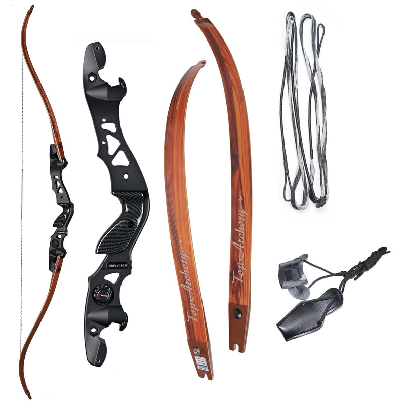 62" Archery ILF Recurve Hunting Bow Right Handed Bow with Carbon Sheet Wood Bamboo Laminated Limbs 25-60lbs