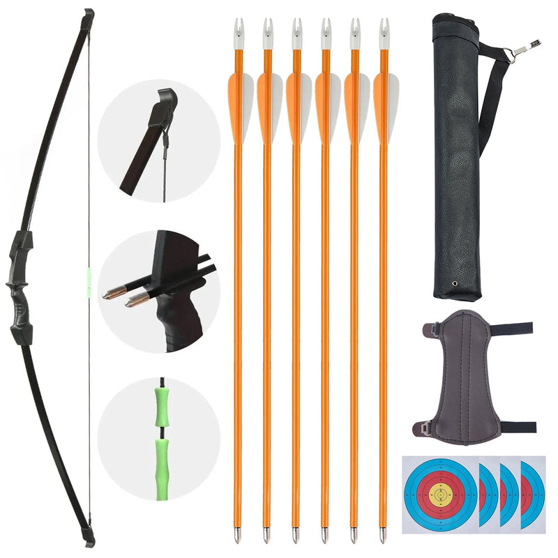 Archery Youth Recurve Bow Set Kids Takedown Bow Arrow with Arrow Quiver Kit for Outdoor Sports Gift