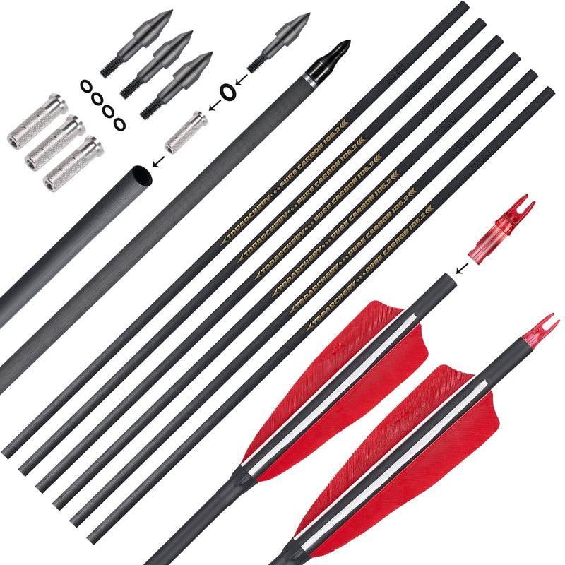12pcs Archery Pure Carbon Arrow Shaft Set OD 6.2mm Nock with Inserts for DIY Arrow Accessories