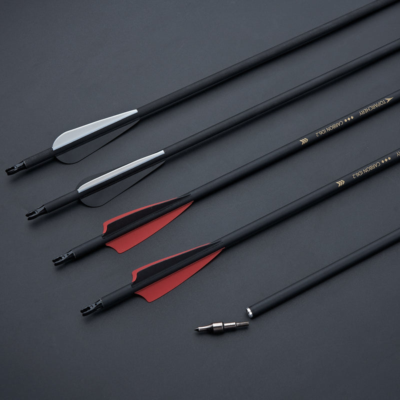 12pcs Archery 30" Carbon Arrows Spine 500 ID 6.2mm Hunting Practice Arrows for Recurve Compound Bow